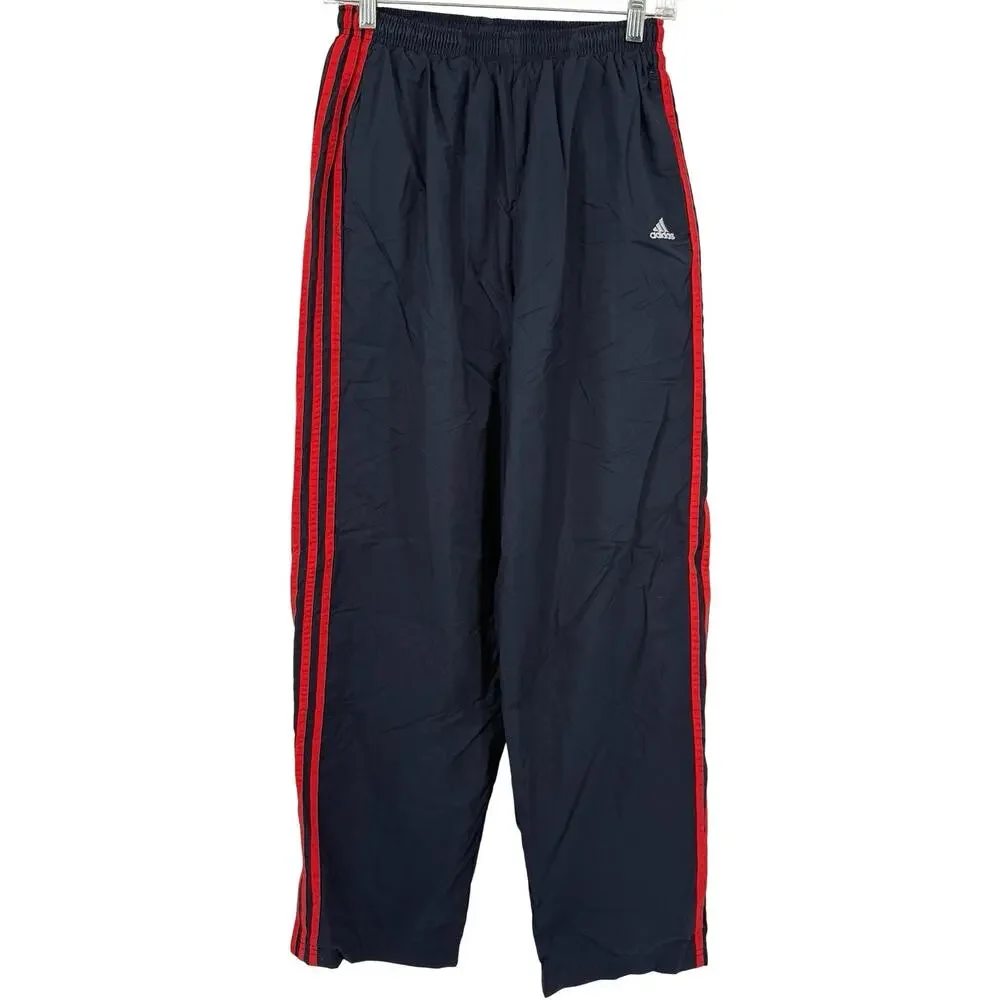 VTG y2k Men's Blue Red Adidas Lined Wide Leg Baggy Windbreaker Track Pants Sz M